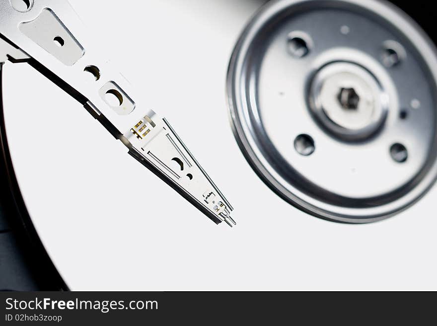 Macro shot of hard drive in white tones