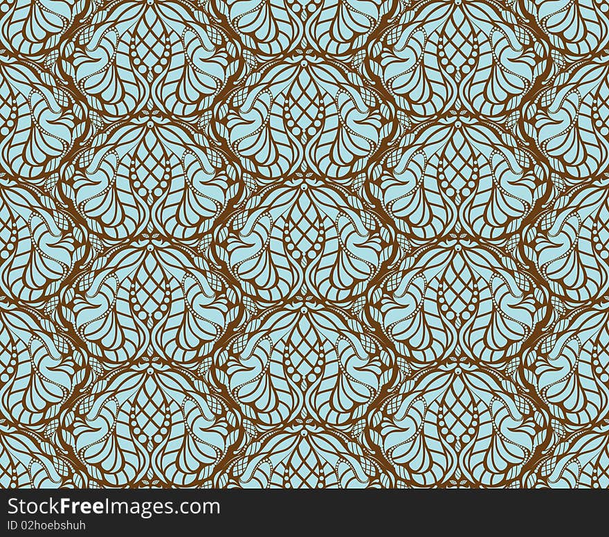 Vector blue and brown decorative seamless floral ornament