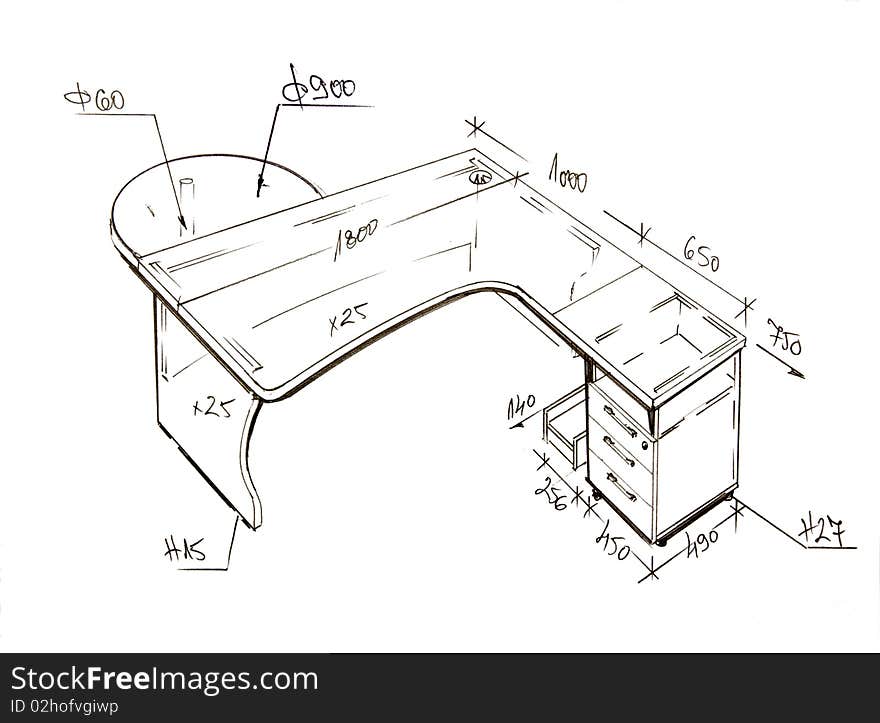 Modern Interior Design Freehand Drawing.