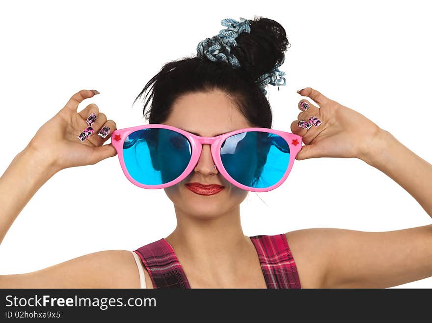 Girl Wearing Large pink Eyeglasses