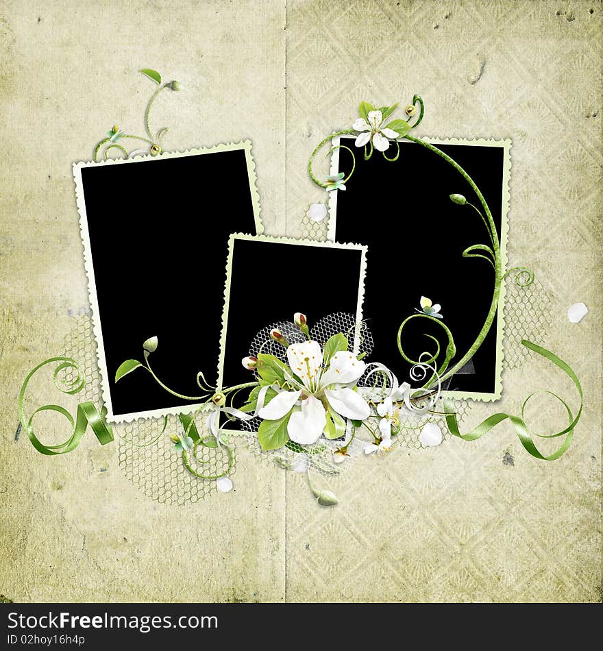 Grunge spring cherry flowers frame