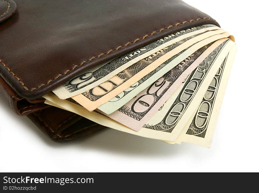 Dollars banknotes in purse