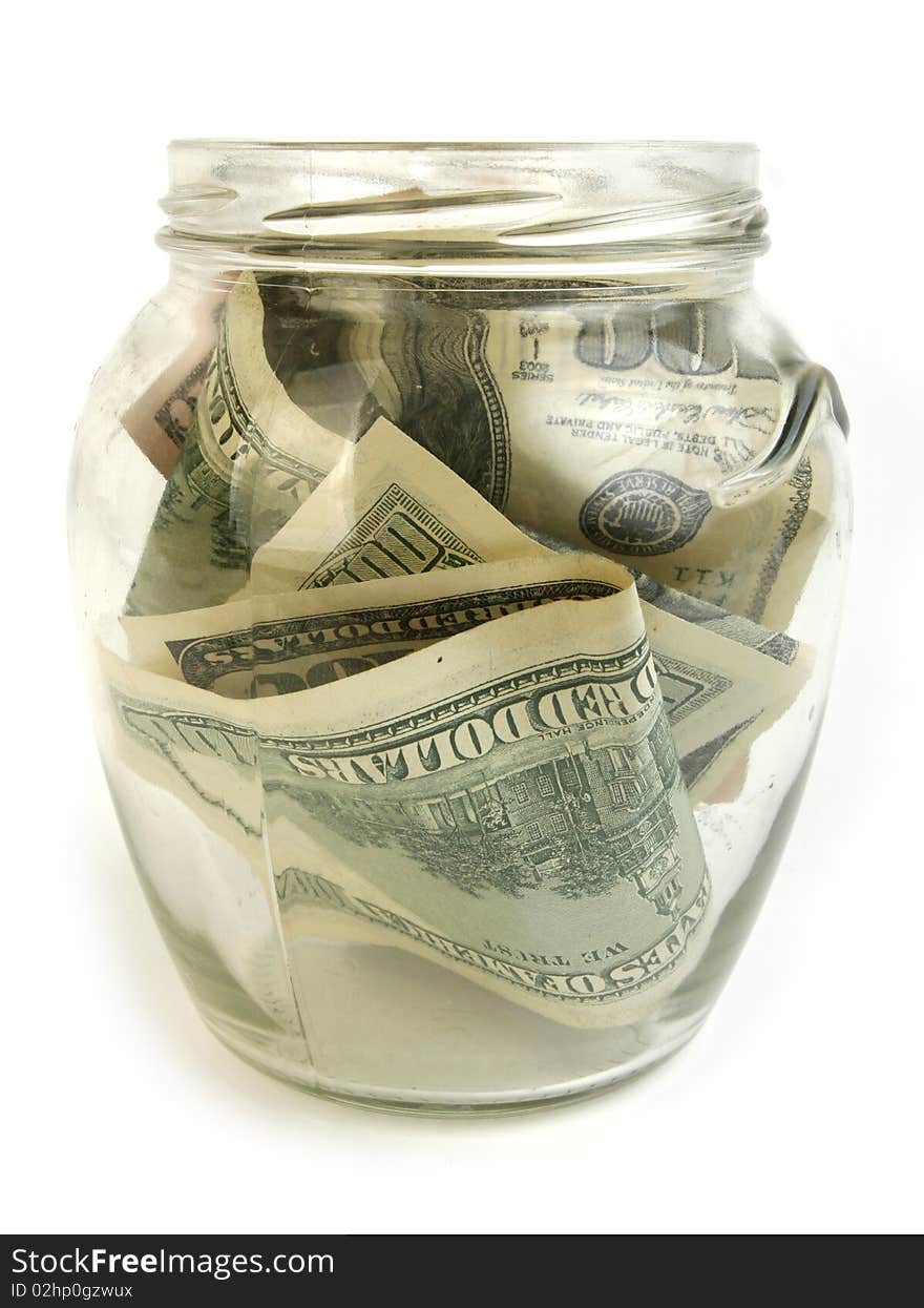 Dollar  Bills In Glass Jar