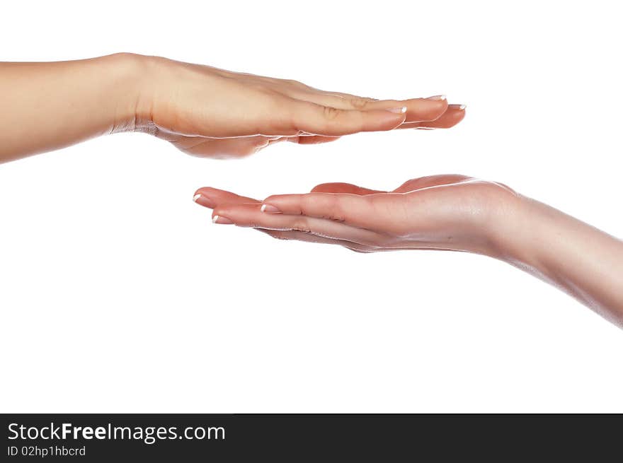 Various signs hands and palms isolated on white background