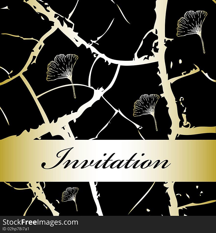 Invitation card with gold cracks on black