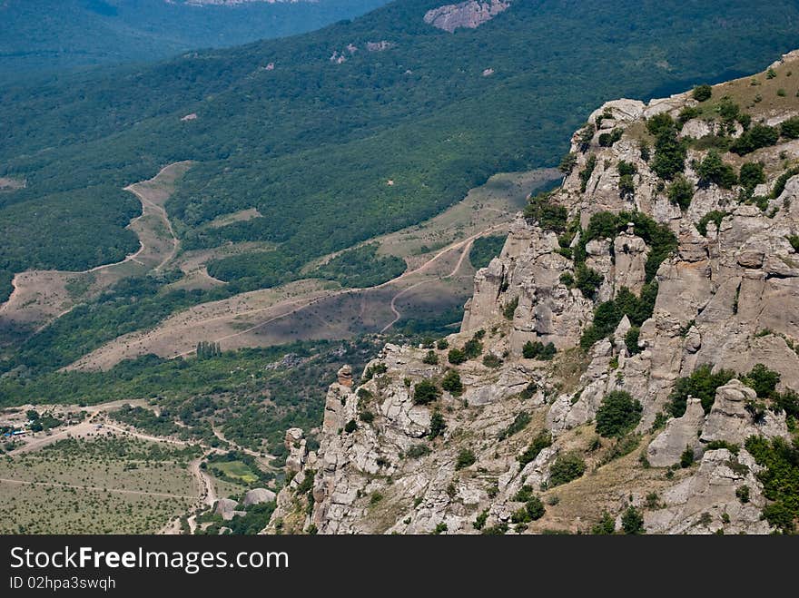 Valley of ghosts, panoramic of the Crimea mountains, Ukraine