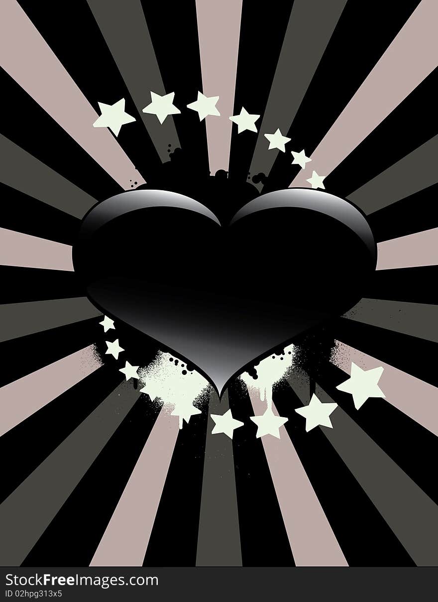 Black heart background illustration in shades of black and white