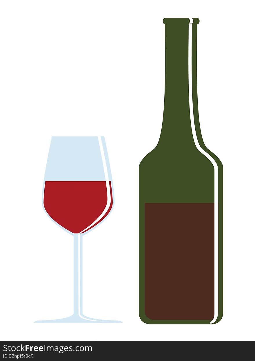 Bottle of red wine and glass illustration. Please visit my portfolio for more illustrations.