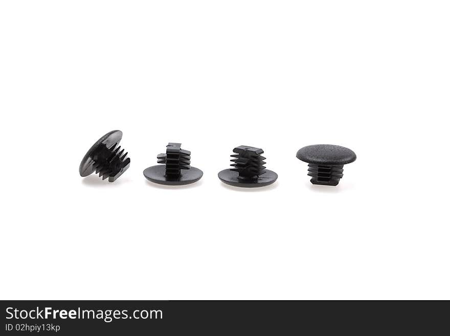 Black plastic flanged-tubular rivet isolated on white