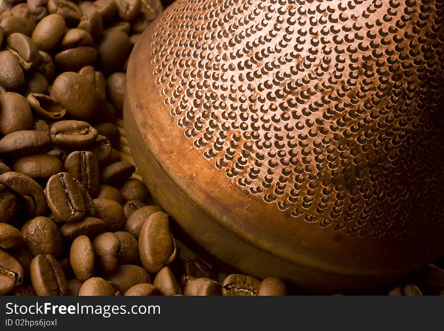 Coffee Beans And Jezve. Macro.