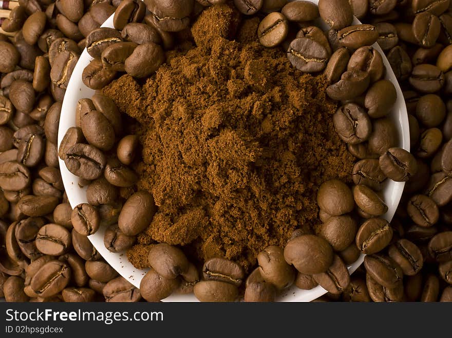 Coffee Beans And Ground Coffee, Mixed Together