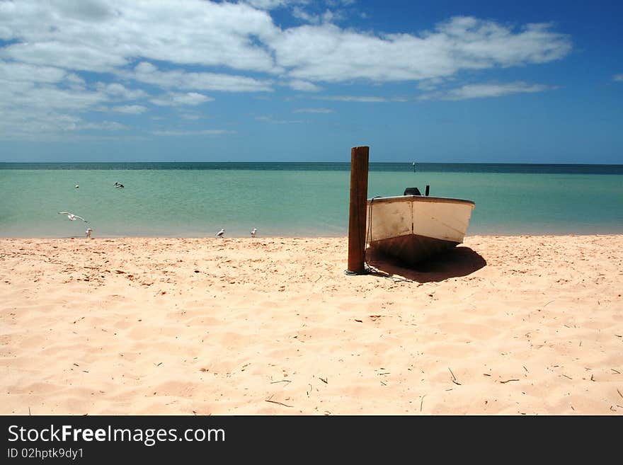 Boat on the Beach at Monkey Mia, Western Australia. Boat on the Beach at Monkey Mia, Western Australia