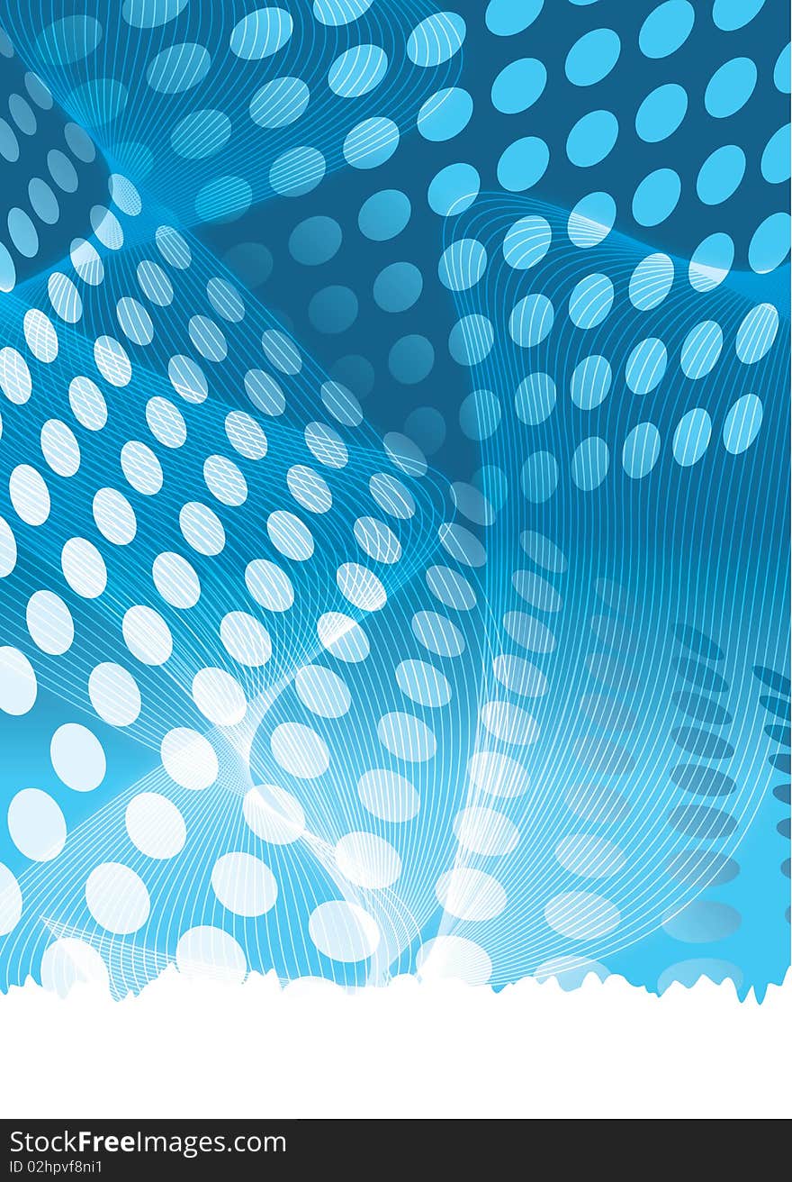 Fresh blue presentation background on portrait with wavy circle pattern and smooth lines with white bottom design. Fresh blue presentation background on portrait with wavy circle pattern and smooth lines with white bottom design