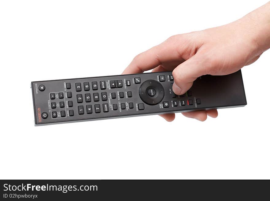 Man s hand with remote control