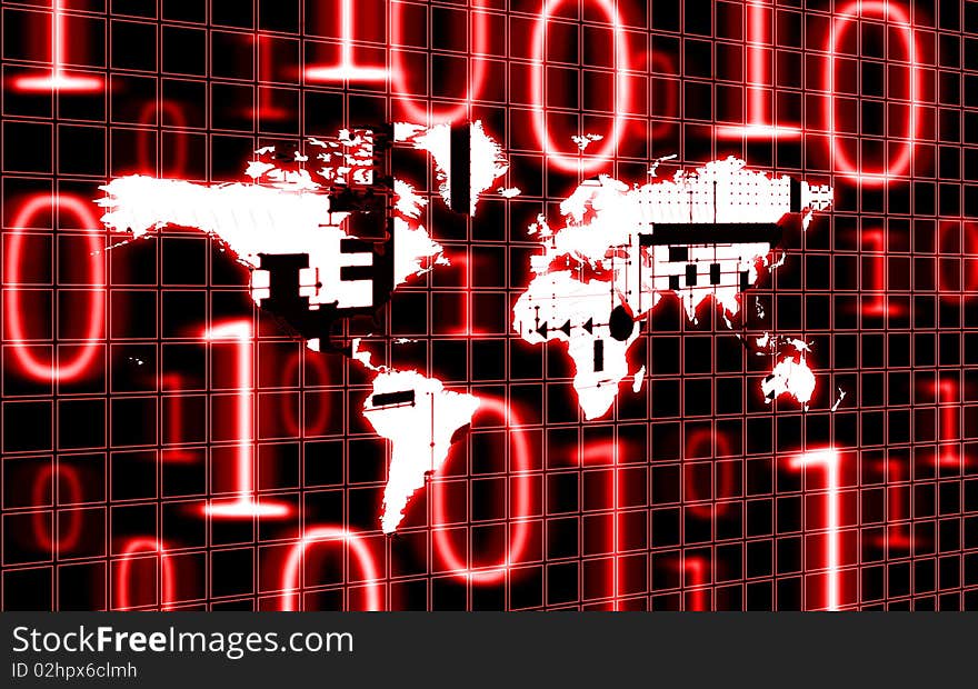 World map and binary code