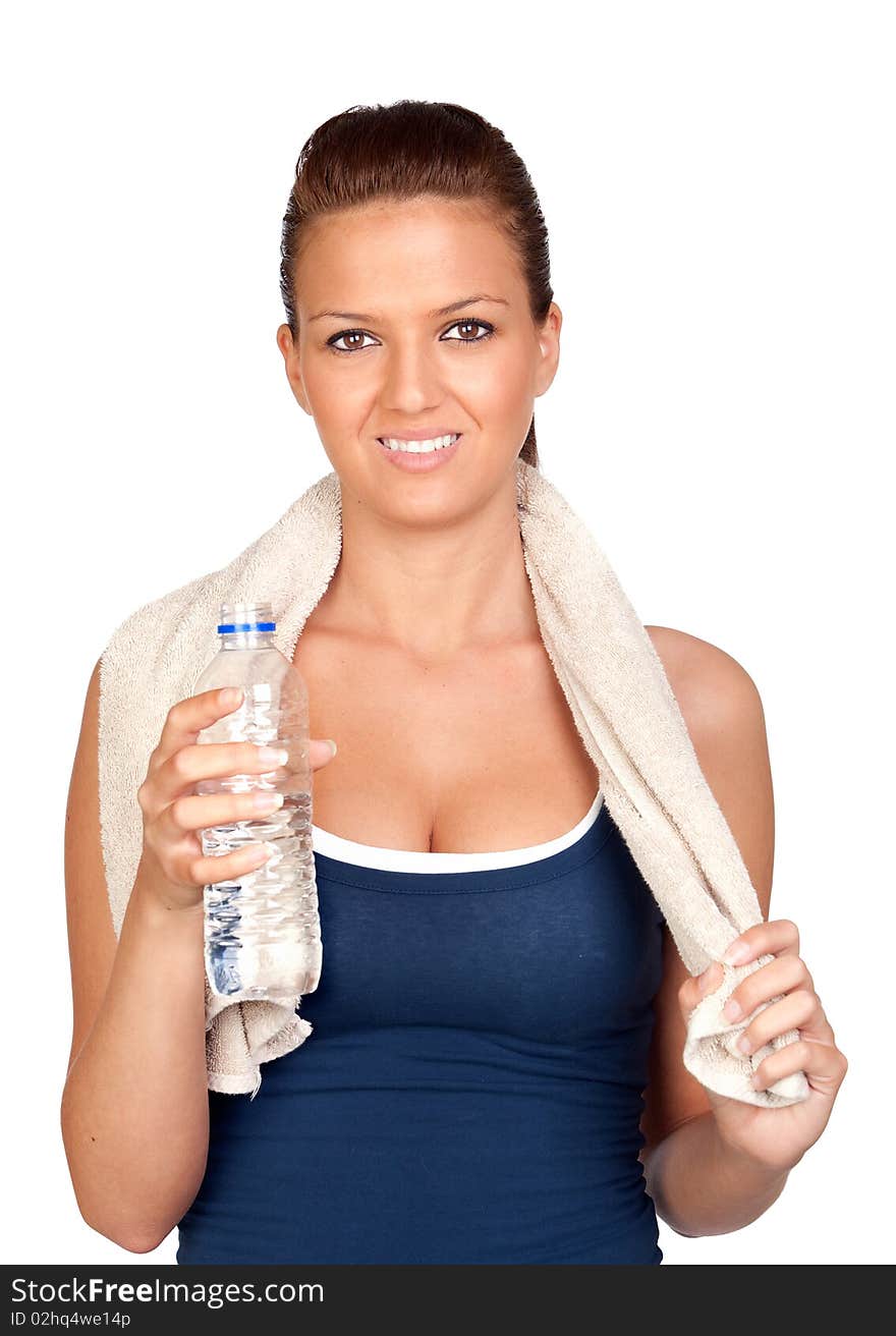 Gymnastics girl with a towel isolated on white background. Gymnastics girl with a towel isolated on white background