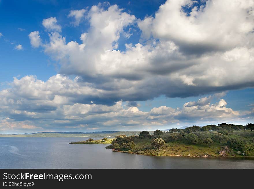 Landscape with a big river and a beautiful sky. Landscape with a big river and a beautiful sky