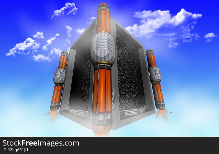 A giant mother-ship with a shape like Borg star-ship is hovering in the earth's atmosphere. A giant mother-ship with a shape like Borg star-ship is hovering in the earth's atmosphere