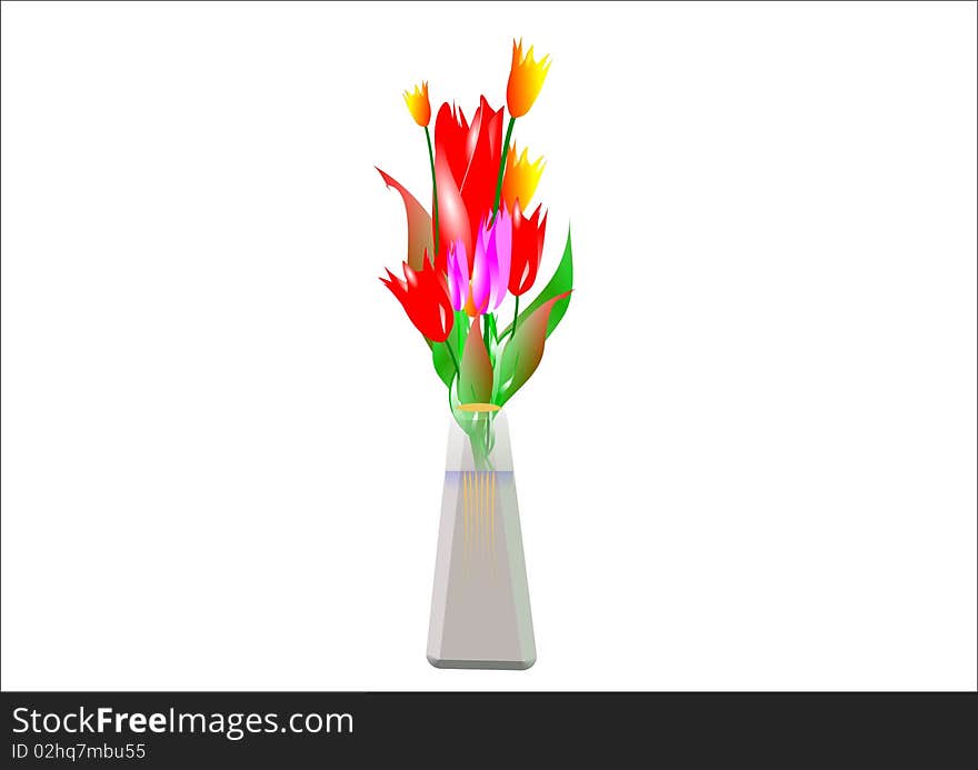 3d  illustration of tulips in cut vase on white