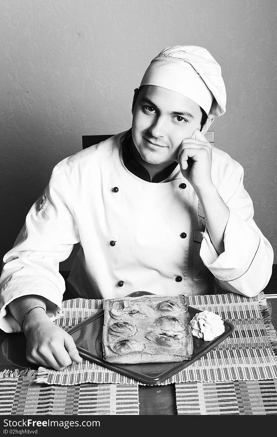 Handsome Young Chef In The Living Room