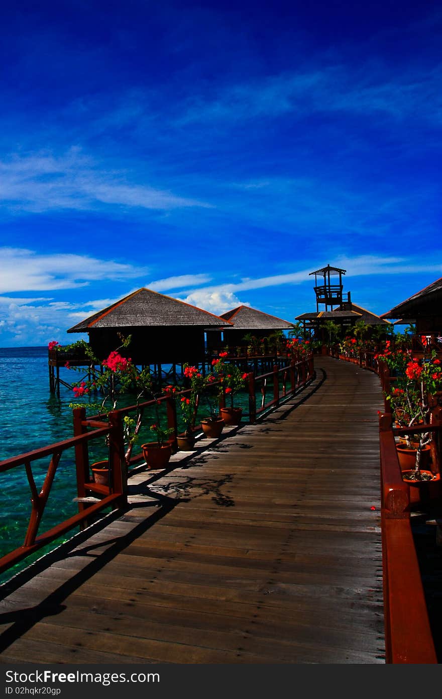 Blue sky on the way to the room at sipadan water vilage. Blue sky on the way to the room at sipadan water vilage.