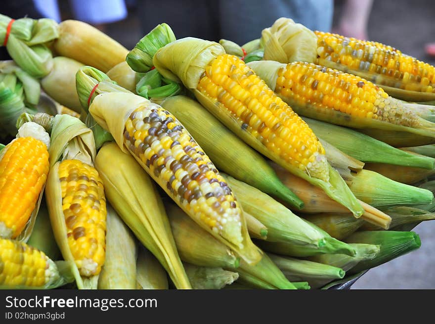 Sell boiled corn in the local market food. Sell boiled corn in the local market food.