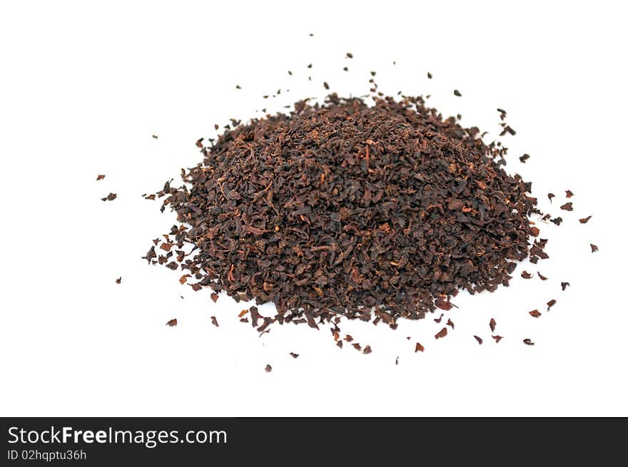 A pile of black tea isolated on a white background