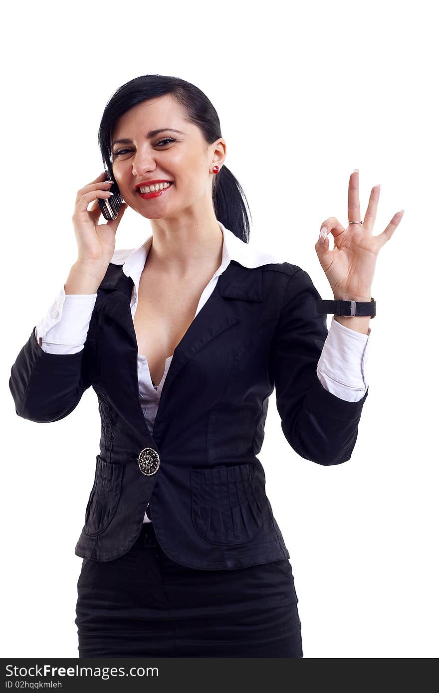 Businesswoman on the phone winning