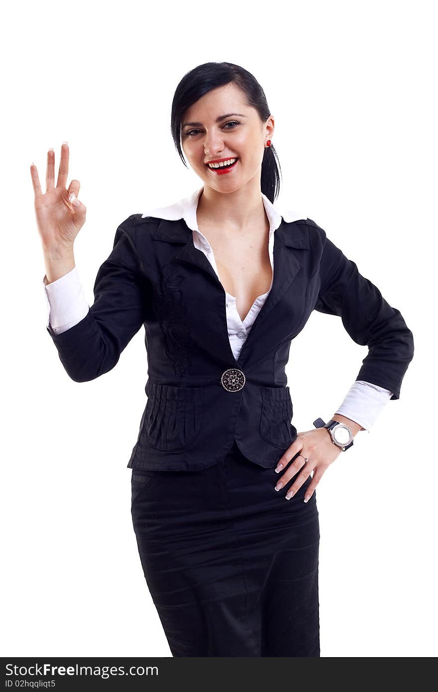 Attractive businesswoman satisfied with results - ok sign