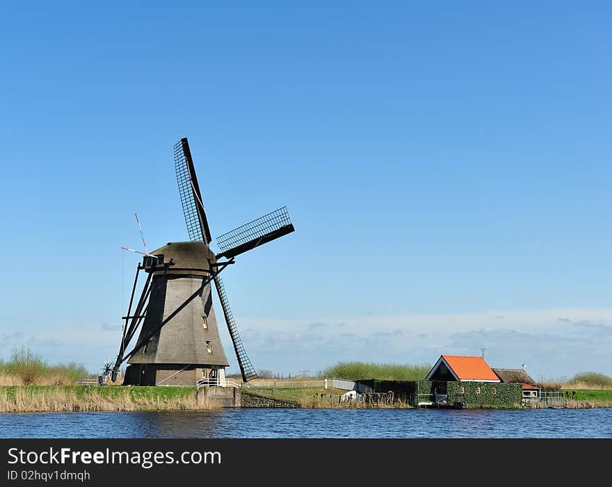 Windmill landscape at Kinderdijk The Netherlands