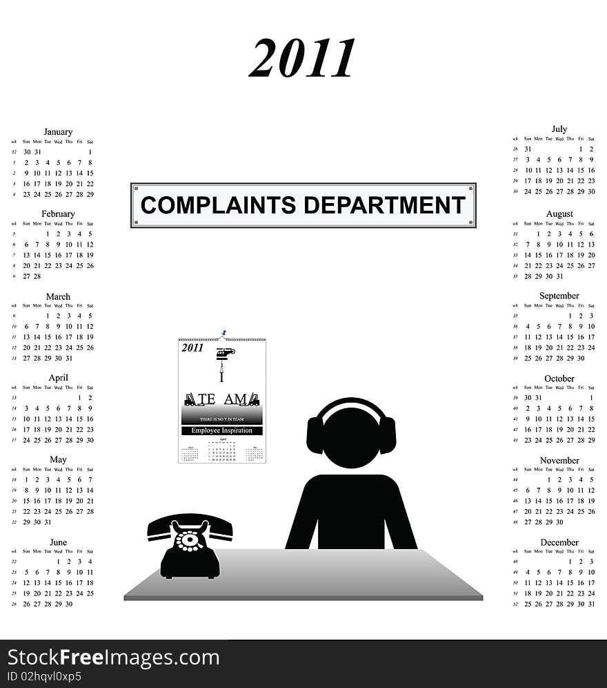 2011 calendar with worker in company complaints department