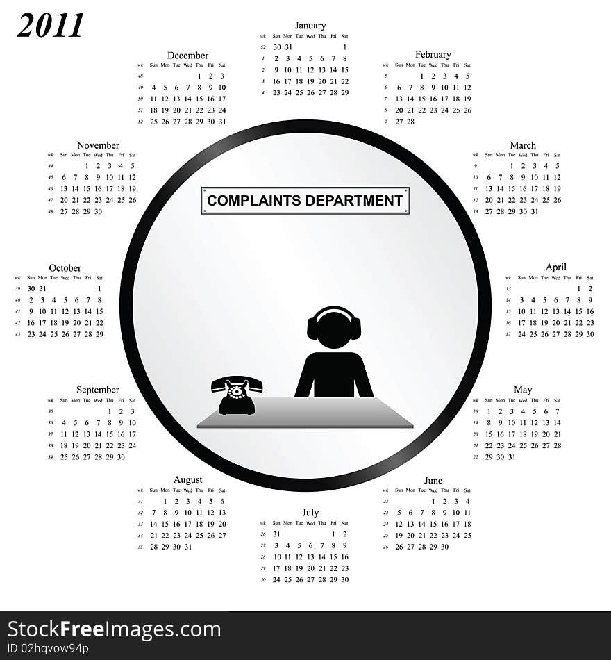 2011 calendar with worker in company complaints department