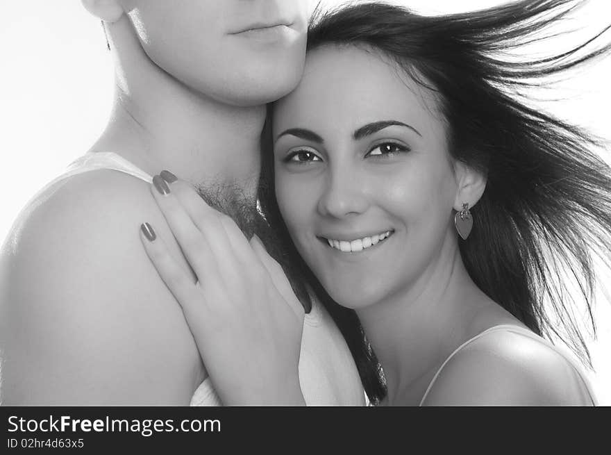 Black and white image of a happy young couple