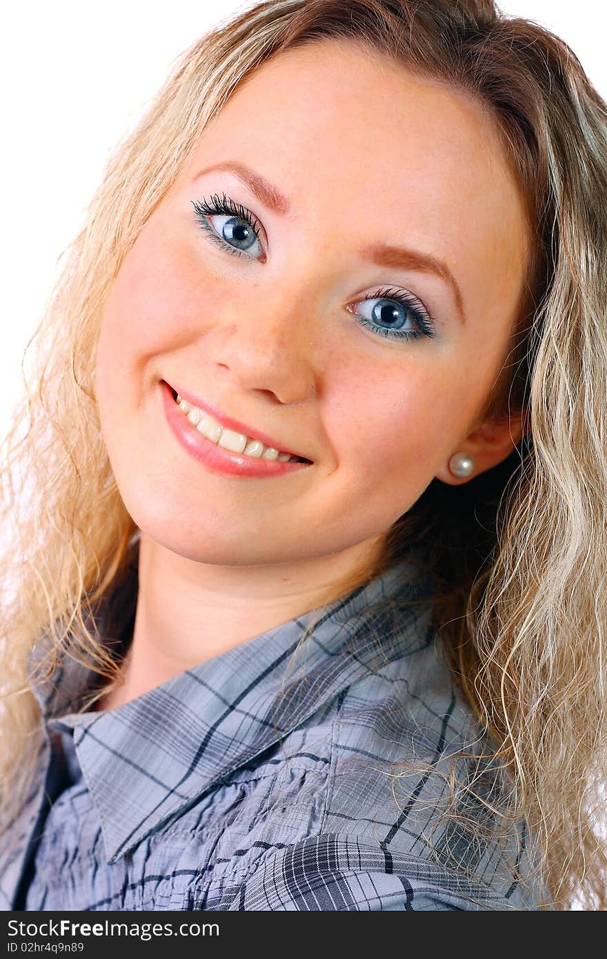 Happy woman smiling portrait isolated over a white background