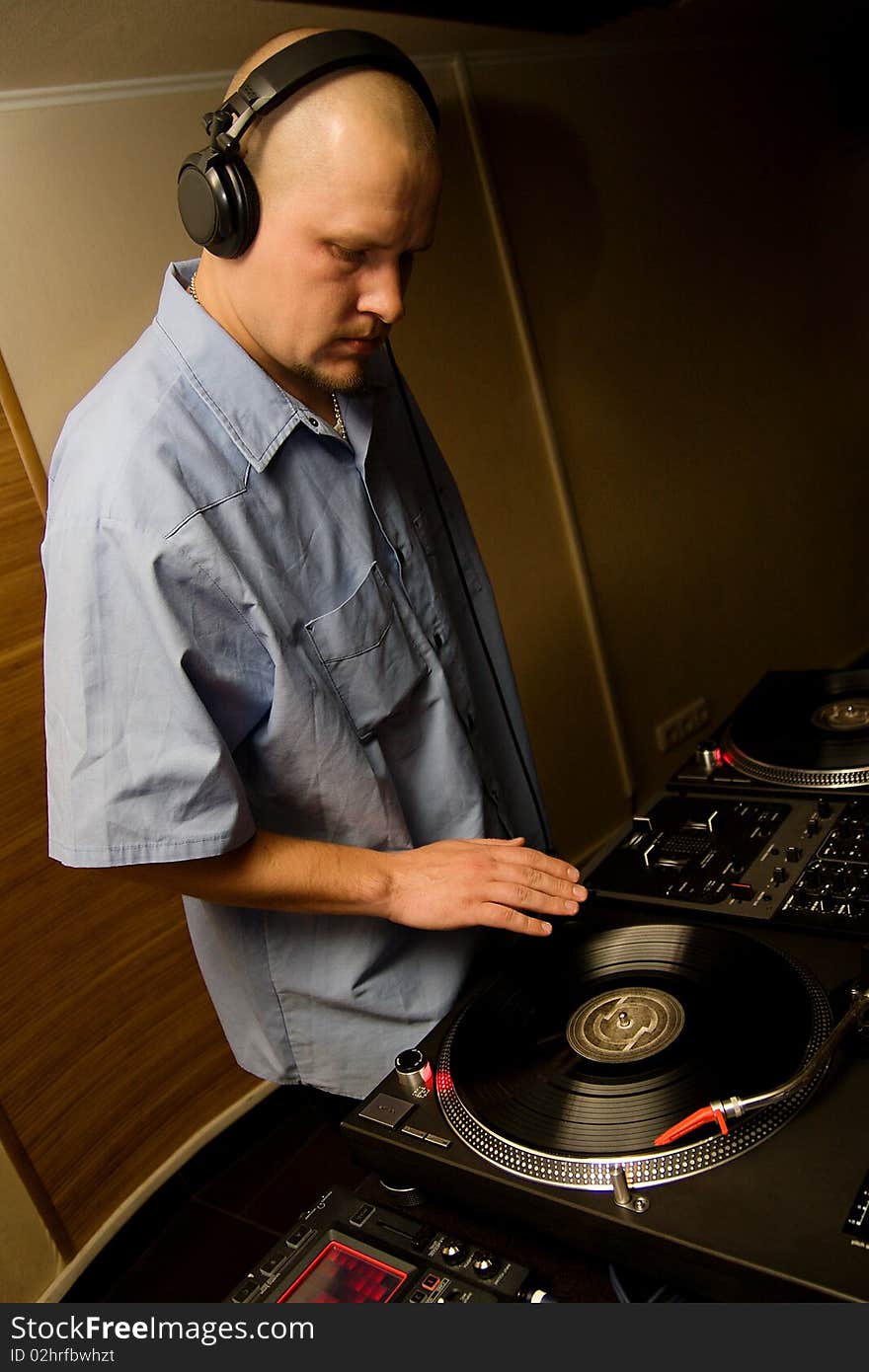 Hip-hop Deejay Playing Vinyl Record