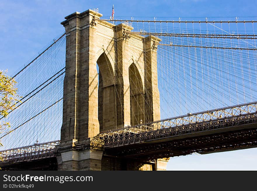 Detail of Brooklyn Bridge, Manhattan, New York City, USA