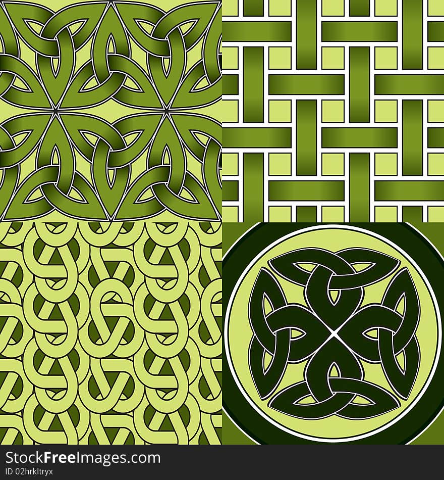 Four celtic themed seamless patterns. Four celtic themed seamless patterns.