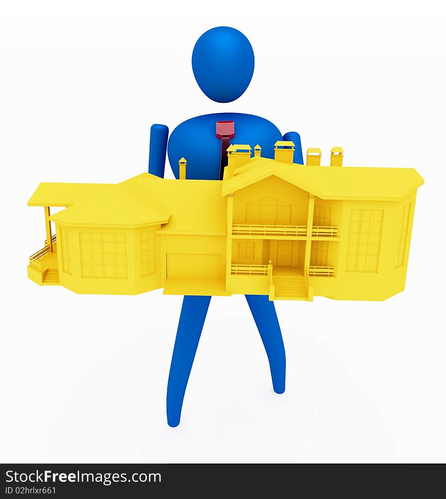 3D Person Holding A Yellow House