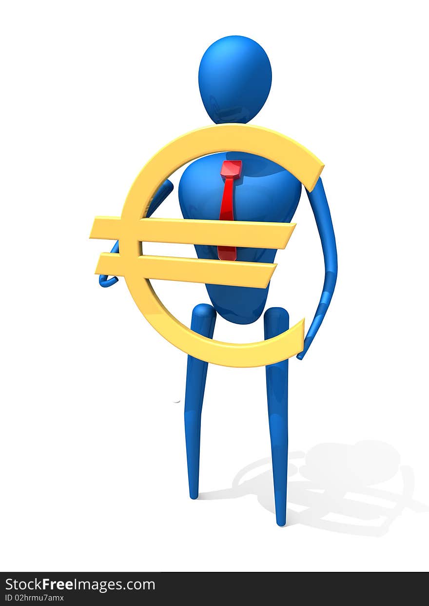 3d person with a gold euro sign.