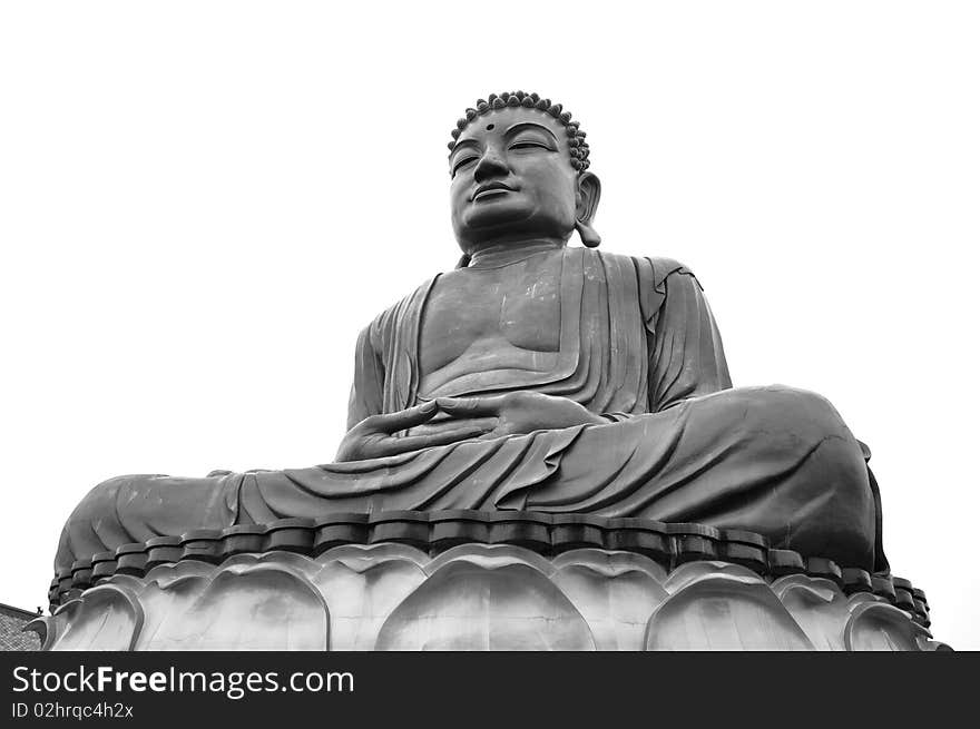 A chinese buddha on white and black