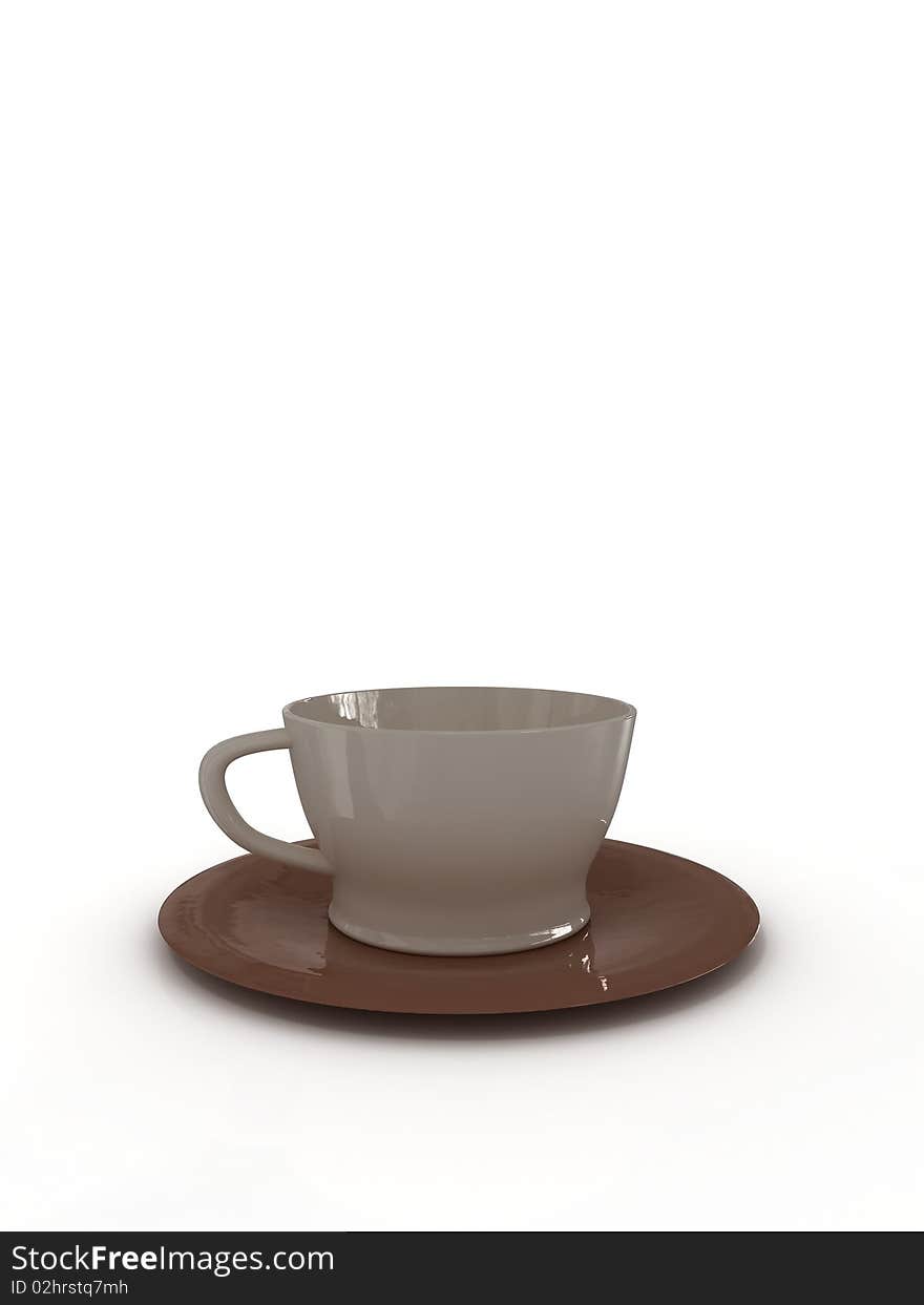 A cup of coffee on white background. 3D