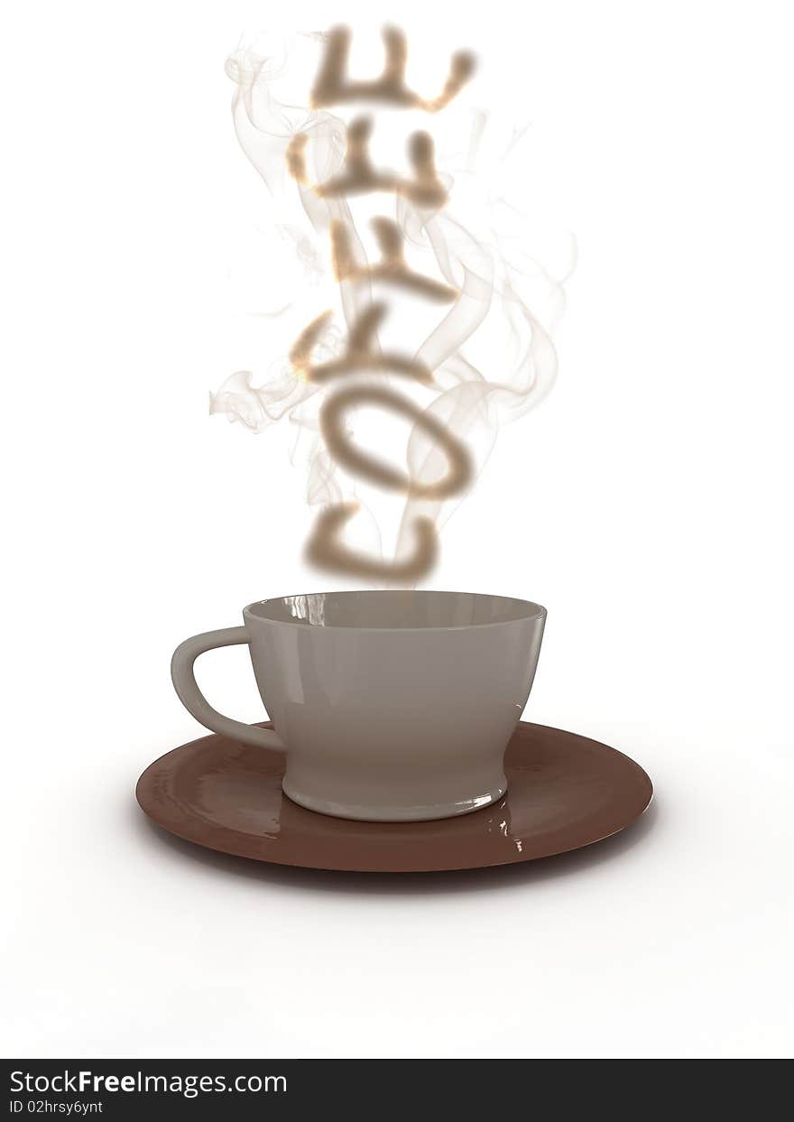 A cup of coffee on white background. 3D