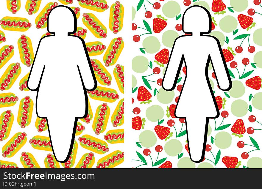 Women's silhouettes on the background of food. Women's silhouettes on the background of food