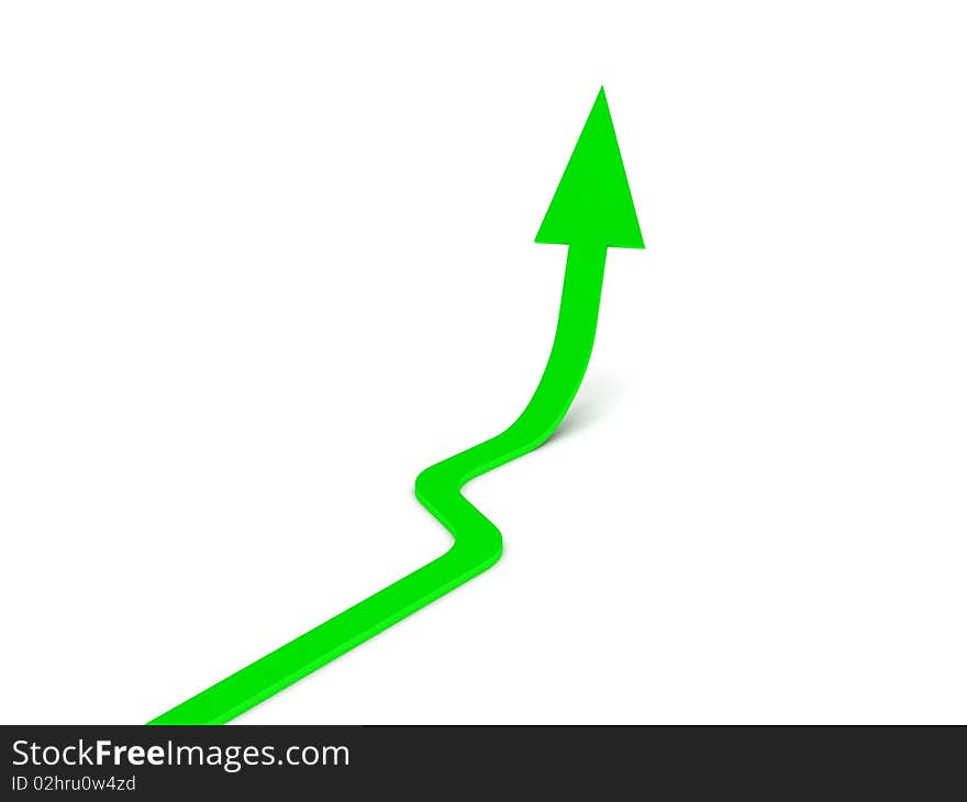 Upwards arrow. Green arrow isolated on white background. High quality 3d render.