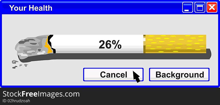 A pop-up window with the image of burning cigarette. A pop-up window with the image of burning cigarette.