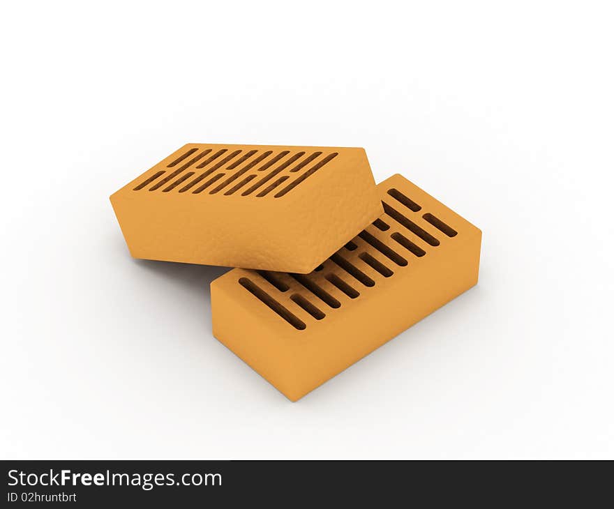 Two bricks isolated on white background. High quality 3d render.
