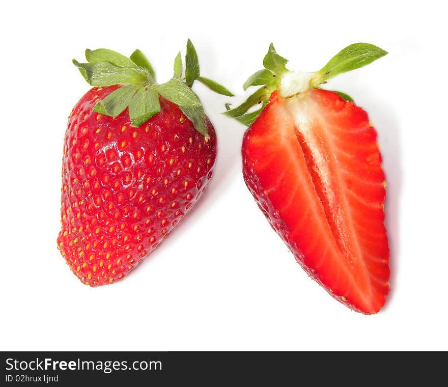 Juicy ripe strawberries isolated on white background