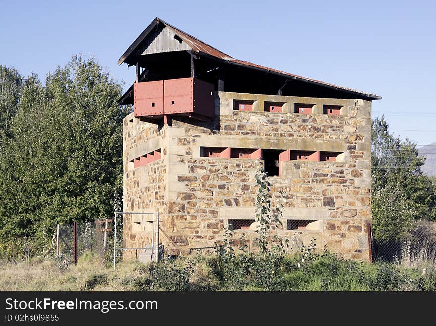 An Anglo-Boer War Block House at Wellington, Western Cape Province, South Africa. This blockhouse guards the railway bridge just outside Wellington, on the road to Wolseley. This is the most southerly relic of the Anglo-Boer war. It was one of a number of fortified Block Houses built by the British to protect the railway line from boer commandos.