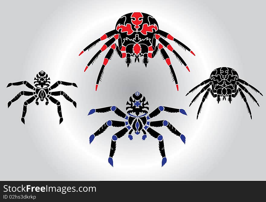 Spiders tattoo silhouetts set for design