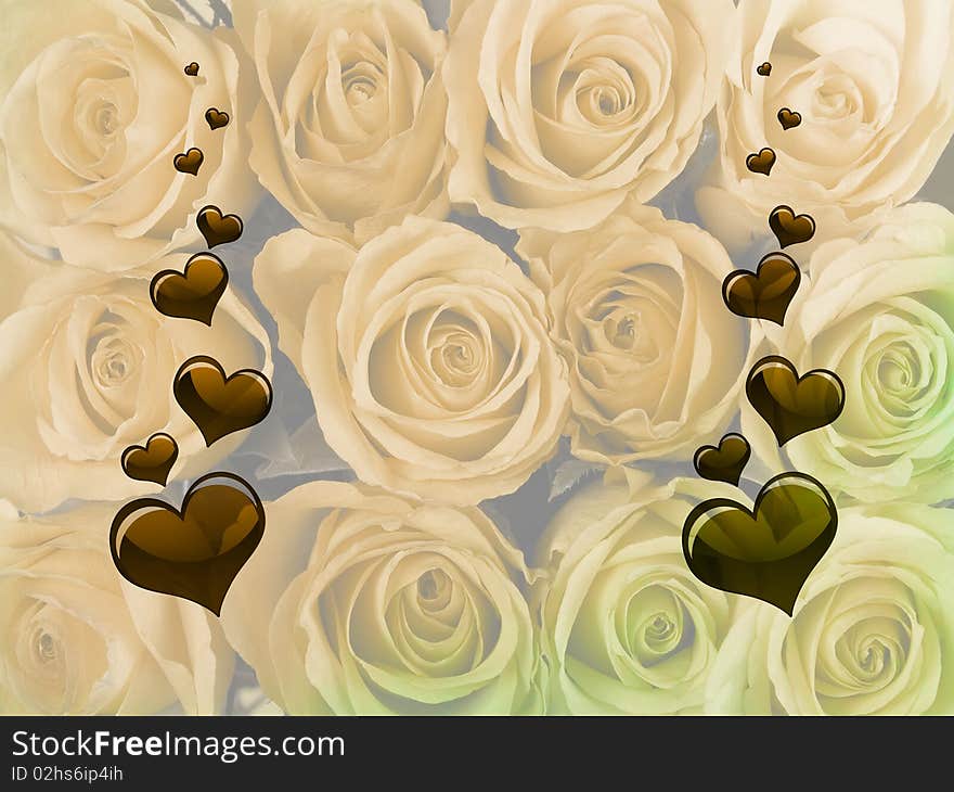 Various size heart shapes on rose background. Various size heart shapes on rose background